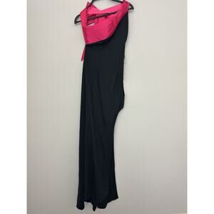MAC DUGGAL Black Pink Bow Asymmetrical Color Block Maxi Dress 49444 Size 4